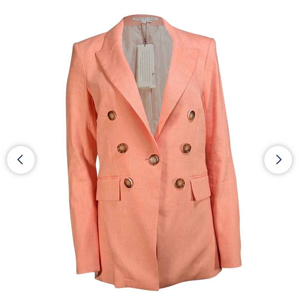 Veronica Beard - Peach Linen Blend Double Breasted Button Blazer Sz 6 new!